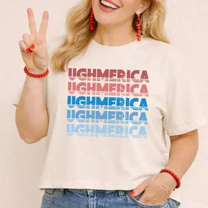 Ughmerica Repeating Retro Boxy Tee Funny 4th Of July Red White Blue Shirt
