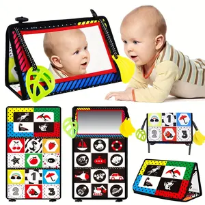 Children's Black and White Mirror Cloth Book, Sensory Folding Book, 3-in-1 Prone Time Toy, Children's Mirror Belly time, High Contrast Toy Stimulates Visual Development, Ideal Gift for Boys and Girls