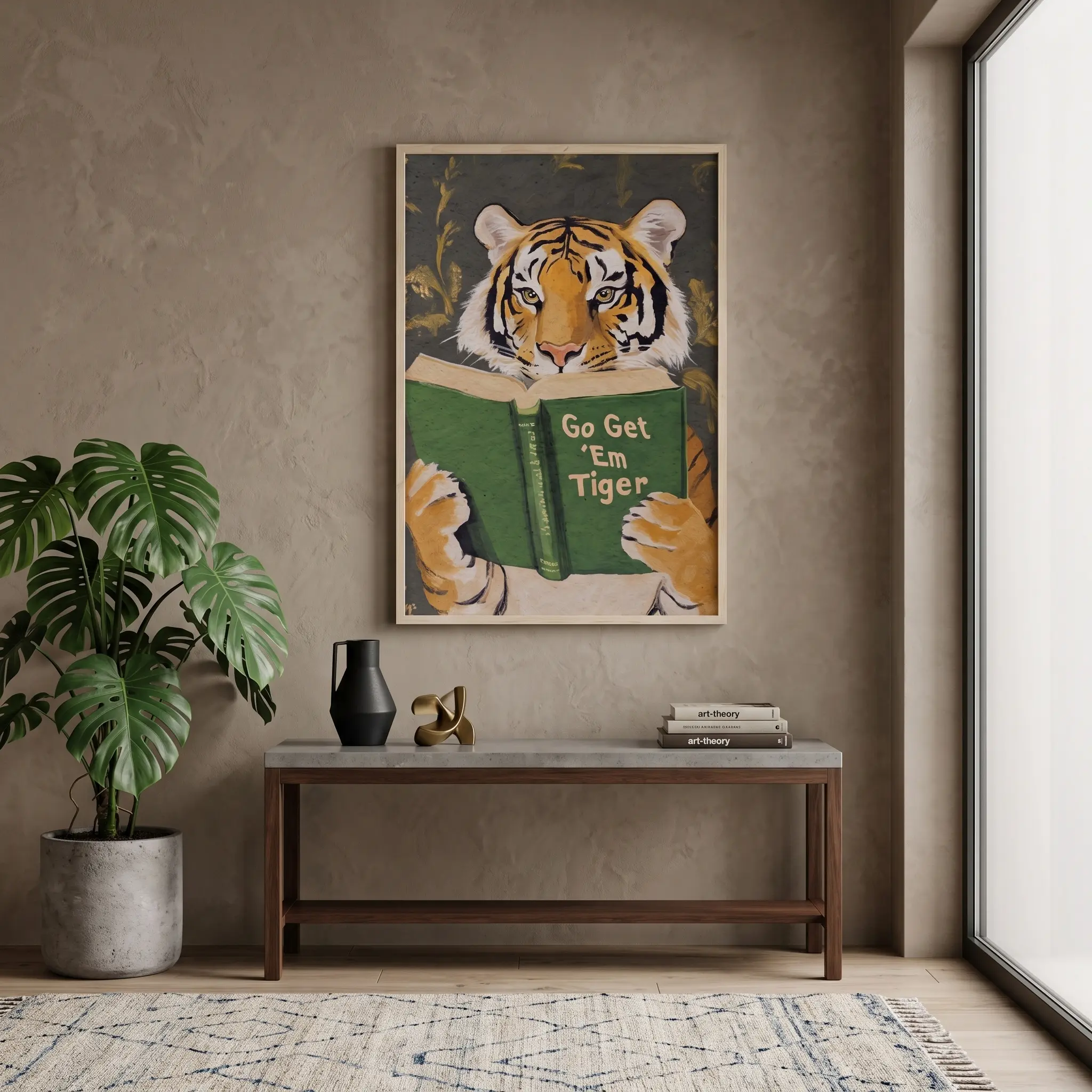 Tiger Reading Wall Art, Funny Bookworm Poster, Motivational Library Print, Study Room Decor, Office Wall Artwork