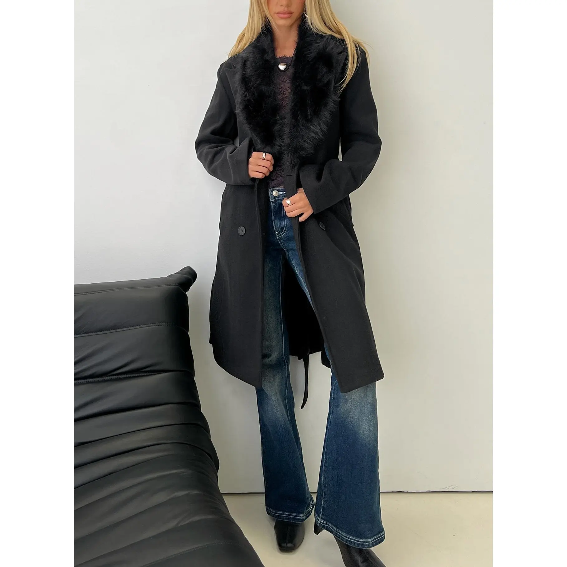 Hallyn Faux Fur Collar Coat Black