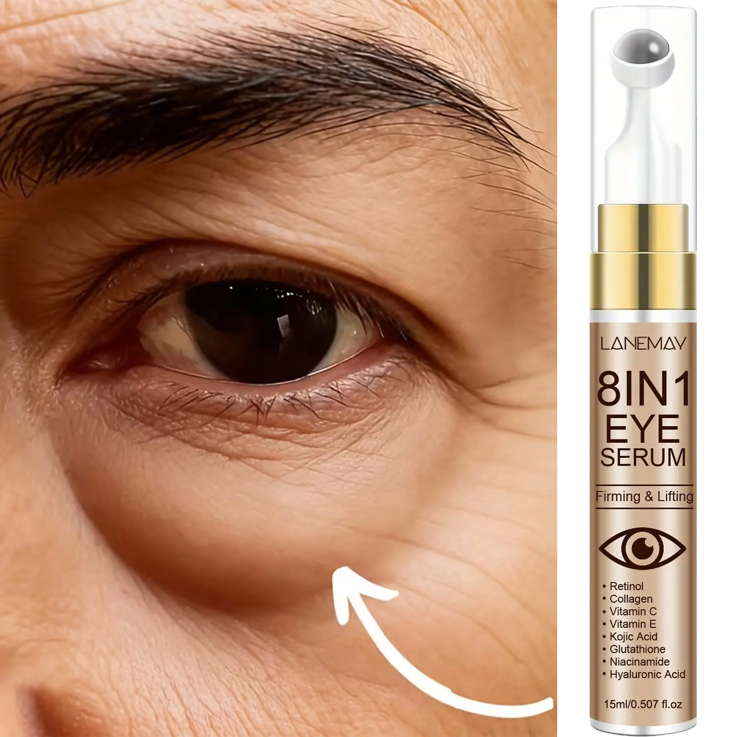 8-In-1 Eye Serum Balm, Eye Care Formula, Firming & Deep Hydration, Moisturizing, Hydrating Eye Treatments, Smooth Texture, 360° Roller Massager, Contains Retinol Collagen Niacinamide Hyaluronic Acid