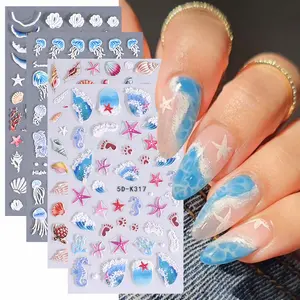 Sea Life Themed Nail Art Sticker (4 Counts/set), Starfish & Shell & Jellyfish Pattern Nail Decoration, DIY Nail Art Decals for Women & Girls