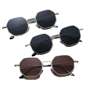 Geometric Octagon Sunglasses for Men - Gold Metal Frame Polygon Shades, UV400 Protection, Polarized Dark-Lensed, Luxury Retro Multi-Style Aesthetic Chic Sun Glasses for Summer Beach & Daily Looks, Geometric-Shaped Men's Sunglasses, Multi-Style Men's Sungl