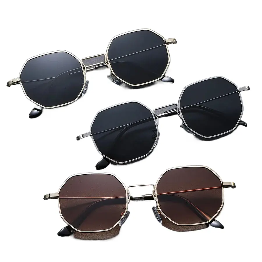 Geometric Octagon Sunglasses for Men - Gold Metal Frame Polygon Shades, UV400 Protection, Polarized Dark-Lensed, Luxury Retro Multi-Style Aesthetic Chic Sun Glasses for Summer Beach & Daily Looks, Geometric-Shaped Men's Sunglasses, Multi-Style Men's Sungl