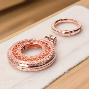Anti loss tracker compatible with Apple AirTag - metal hard protective case with keychain ring, flower/hollow design - suitable for bags, keys, necklace accessories
