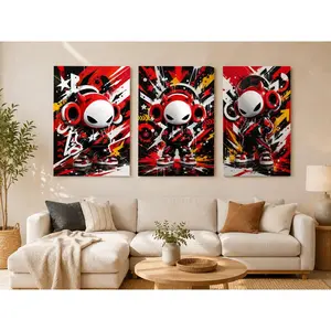 3 Piece Framed Red Devil Graffiti Canvas Wall Art, Urban Street Art Character Poster, Black & Red Aesthetic Decor for Living Room Bedroom Teen Room Gaming Room, Hip Hop & Modern Art Lover Gift,wall decor,poster.