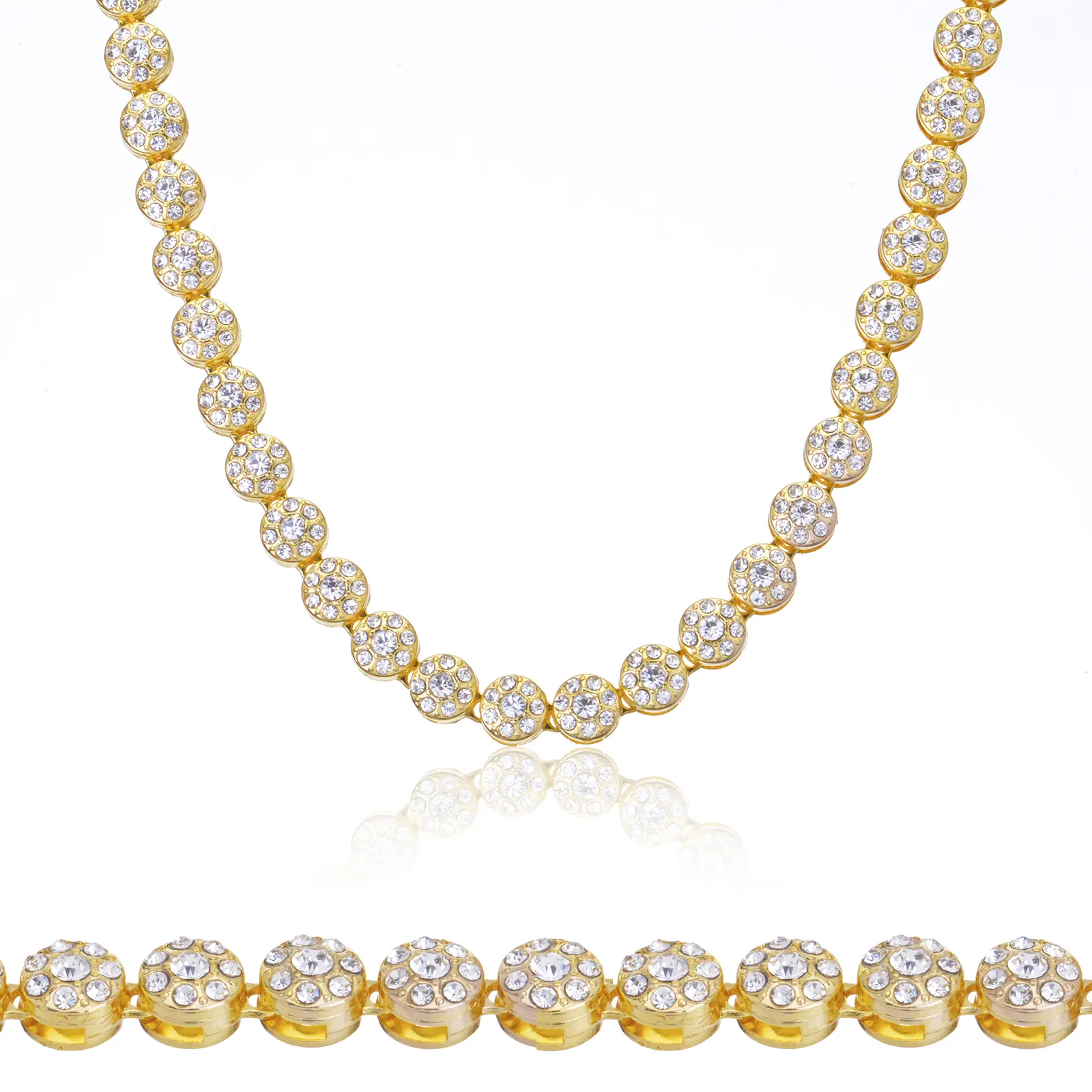 Men's Gold Plated / Silver Plated Iced CZ Flower Cluster Tennis Chain Necklace