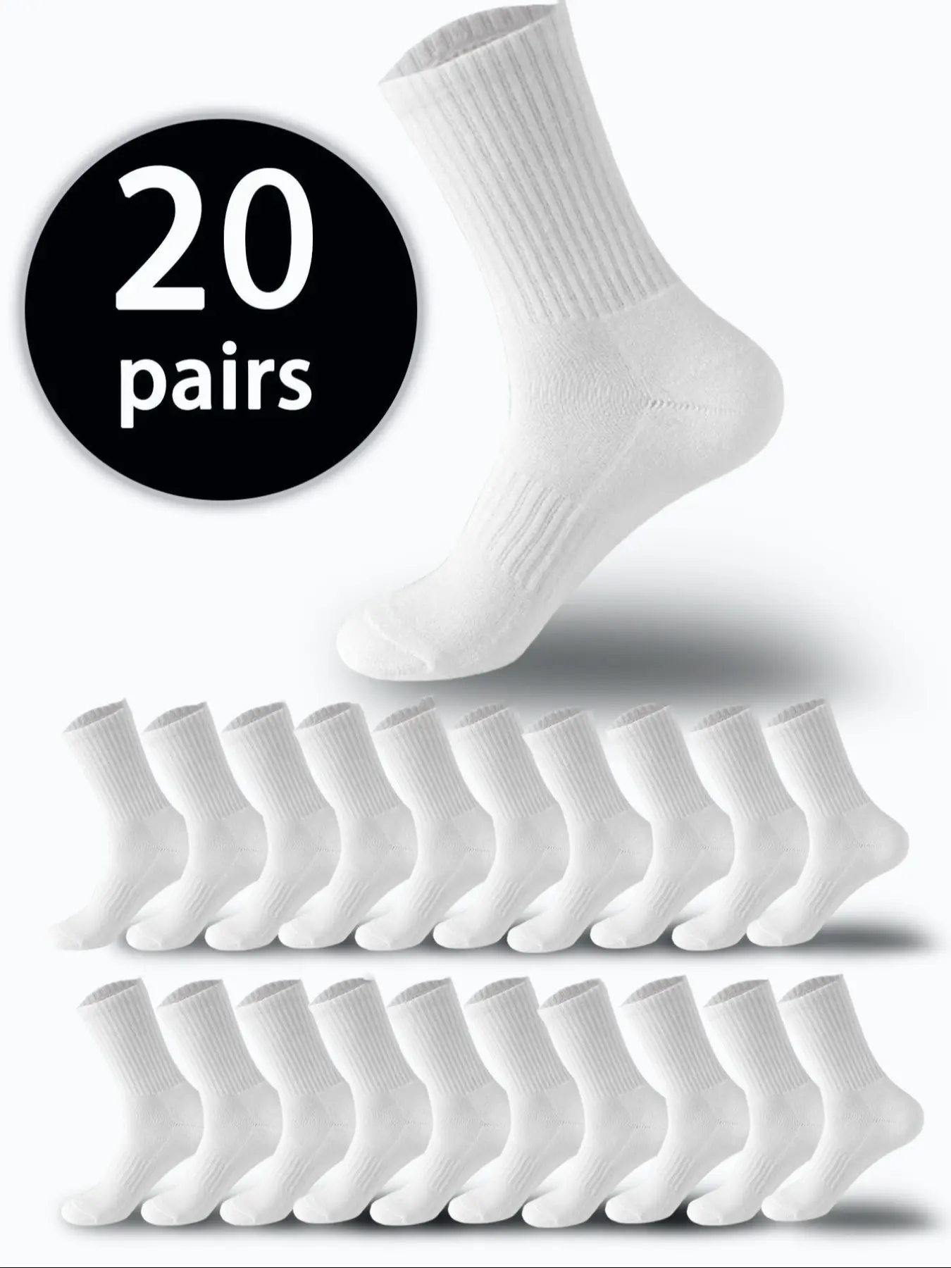 20 Pairs Men's Mid-Calf Socks, High Elasticity Soft Breathable Plain Socks, Unisex Daily Wear, Comfortable Neutral Socks, Fashion Premium Socks