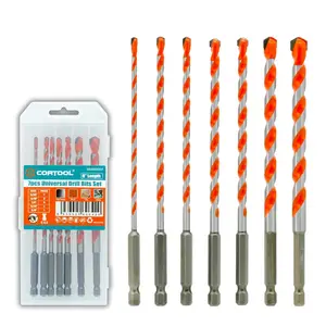 Masonry Drill Bits Set for Tile, Brick, Cement, Concrete, Glass, Plastic, Cinder Block, Wood, Fully Ground with Carbide Tips and Hex Shank Quick Change (5/32"-3/8" Masonry Drill Bits 7PCS Set)