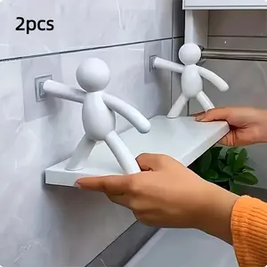 2-Piece No-Drill Human Figure Storage Rack, Bathroom Organizer, Toothbrush Holder, Multi-Layered Cosmetic Box, Creative Wall-Mounted Storage, Plastic Material