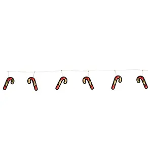 Melrose 94377DS 68 in. Acrylic UL Plug Ekkolight Candy Cane Garland, Red & White