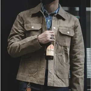 Spring and Autumn Men's American Retro Wax Jacket High Quality Cotton Heavy Motorcycle Multi-Pocket Khaki Jacket