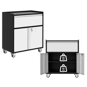 Garvee Upgraded-Rolling Metal Storage Cabinet, Heavy Duty, Rust Resistant, 2 Adjustable Shelves, Built-in Pegboard, Safety Locks, 4 Universal Wheels, Multipurpose Tool Cart for Garage, Workshop