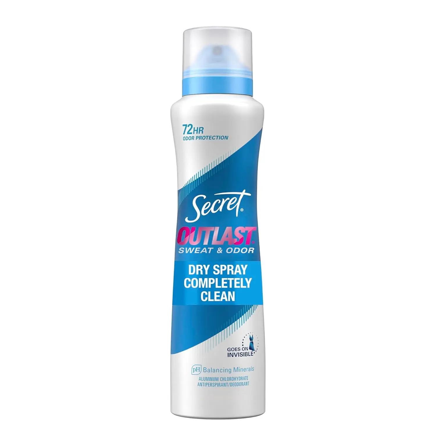 Secret Outlast Dry Spray Antiperspirant Deodorant for Women, 72hr Sweat & Odor Protection, PH Balancing Minerals, Completely Clean Scent, 4.1 oz