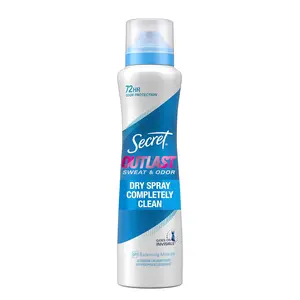 Secret Outlast Dry Spray Antiperspirant Deodorant for Women, 72hr Sweat & Odor Protection, PH Balancing Minerals, Completely Clean Scent, 4.1 oz