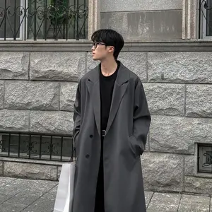 Men’s Korean-Style Autumn Trench Coat – New Fashion Overcoat, Long Windbreaker, Streetwear Outerwear (Black/Gray/Coffee)