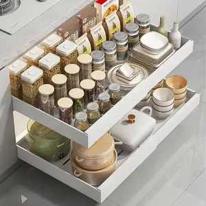 Pull Out Kitchen Cabinet Organizer Shelf, Heavy Duty Slide Out Pot and Pan Storage Rack, Space Saving Cabinet Drawer Organizer for Plates Bowls Cookware Kitchen Storage