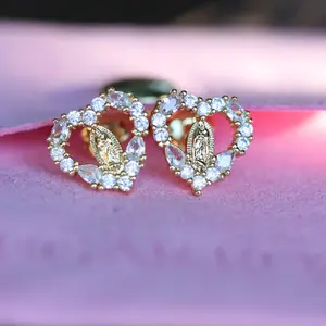 Dainty Heart Virgin Guadalupe Stud Earrings