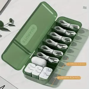 Cable Storage Box Organizer Charger Cord Storage Box With 7 Compartments Reusable Data Cable Storage Case For Home Or Travel Durable Reinforced Organizer