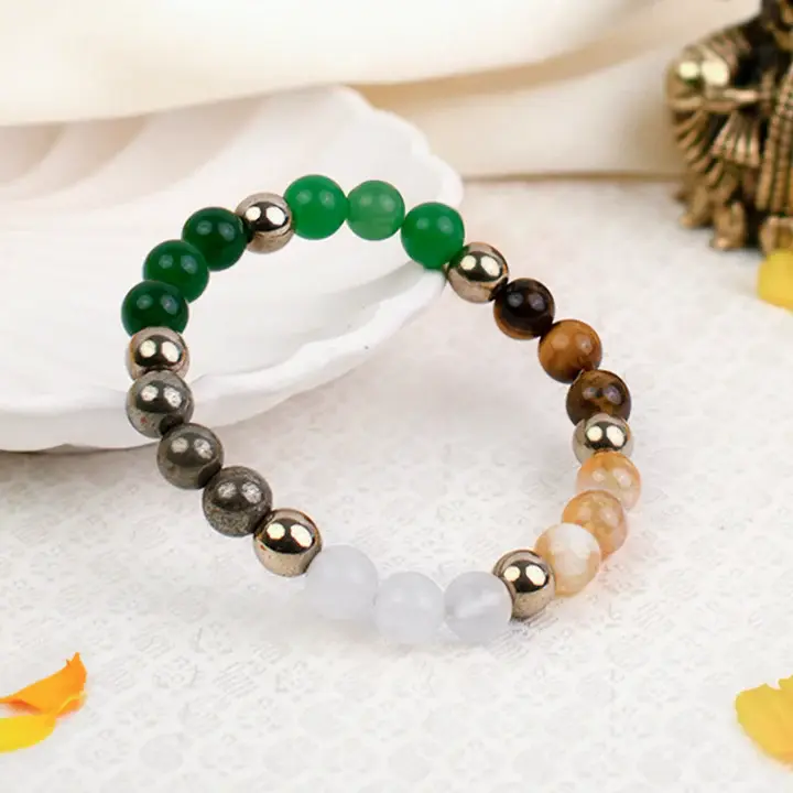 Astrotalk Wealth Manifestation Money Magnet Fusion Bracelet - Natural Crystal Stretchable Bracelet with Pyrite, Citrine, Green Aventurine, Milky Quartz, Tiger Eye for Adults, Career, Clarity, Focus, Anyone Setting Wealth