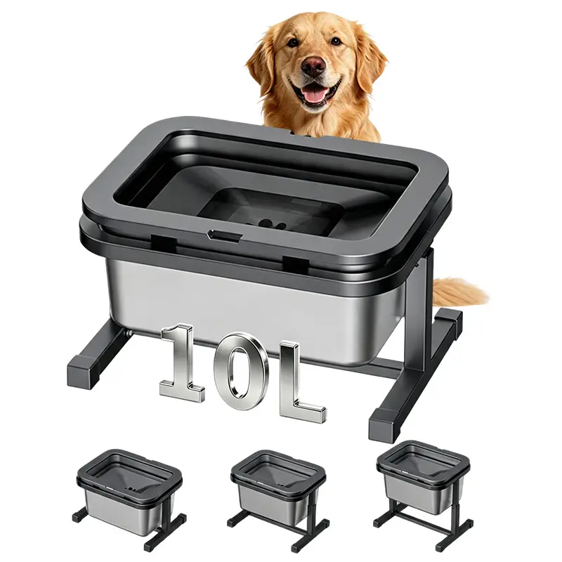 Spill-Proof 10L (2.6Gal) Stainless Steel Dog Water Bowl with Elevated Stand, Anti-Splash No Spill Dispenser for Large Breeds