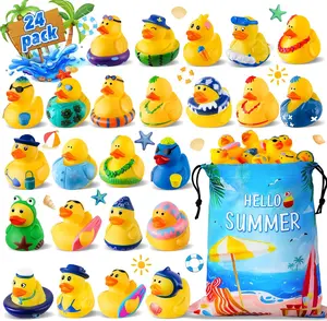 24 Pcs Summer Rubber Ducks with a Bag, Ducks for Cruise Ship Hiding, Ducks for Jeeps, Assorted Beach Duckies Toys for Summer Vacation, Cruise Essentials 2026, Beach Party Favors Gifts for Kids