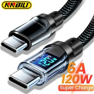 NNBILI New 120W LED Digital Display Fast Charging USB Type-C Cable, Compatible with IQOO, OPPO, Vivo, Huawei Fast Charging Cables, Not Supported for Xiaomi, Apple, Samsung