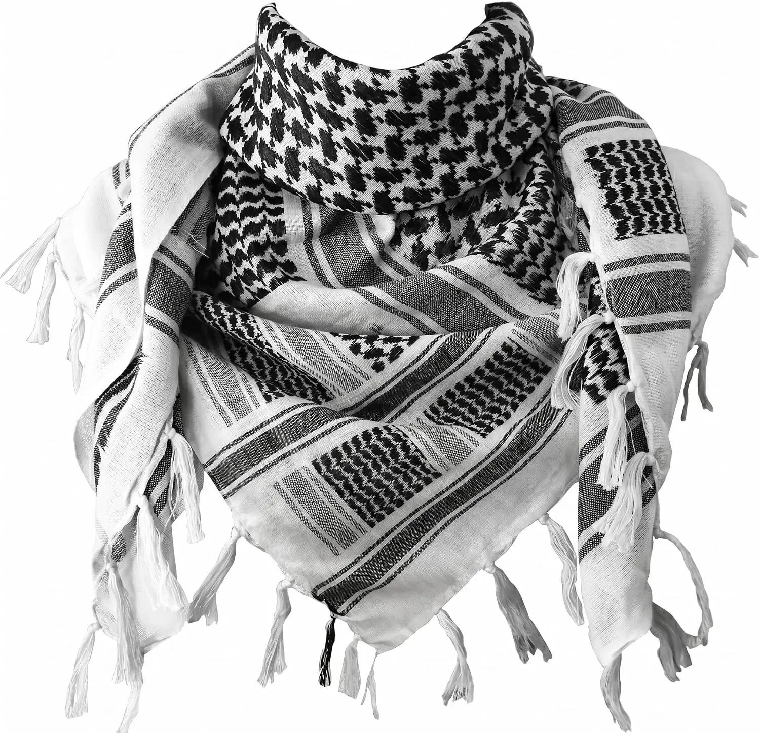100% Cotton Military Shemagh Keffiyeh Scarf for Men Women Tactical Desert Arab Afghan Head Neck Wrap with Tassels(Gift)