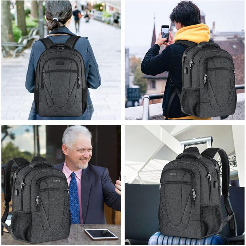 YAMTION 15 Inch Laptop Backpack, Large Capacity Multi-Compartment Backpack with USB Charging Port & Headphone Jack, Water Resistant Anti-Theft Bookbag for Teens, College Students, Working Adults, School, Work, Office, Business Trips, Travel  Daily Commute