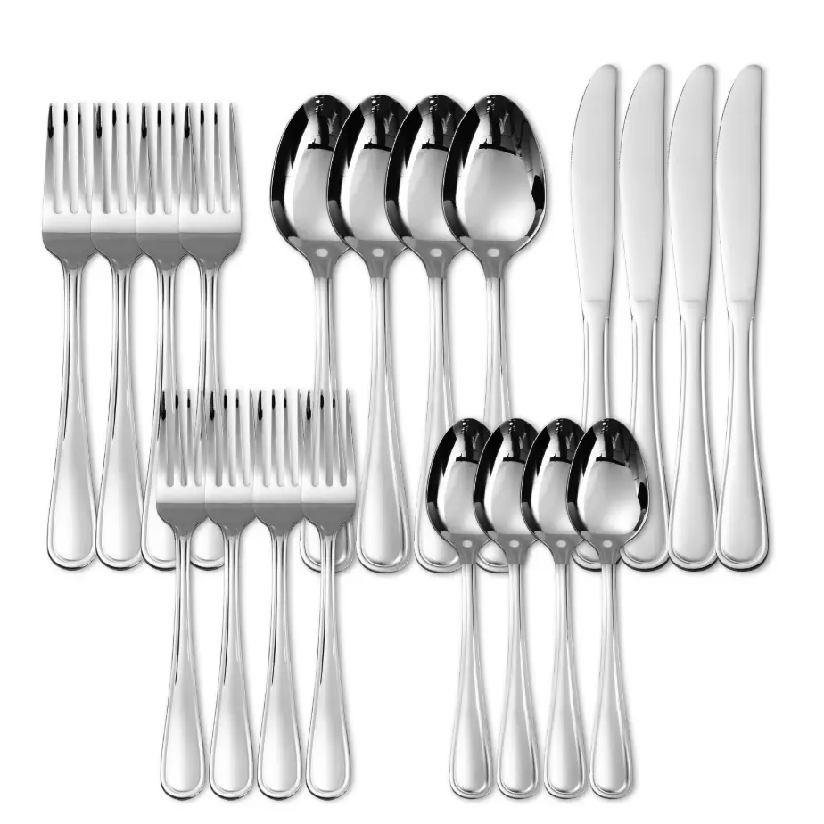 20-Piece Stainless Steel Flatware Set, Mirror-Polished Silverware, Service for 4, Dishwasher Safe 20-Piece Stainless Steel Flatware Set, Mirror-Polished Silverware, Service for 4, Dishwasher Safe