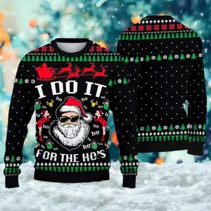 Santa Claus I Do It For The Hos Ugly Christmas Sweater Funny Holiday Jumper, Funny Santa Ugly Christmas Sweater I Do It For The Hos Holiday Party Outfit