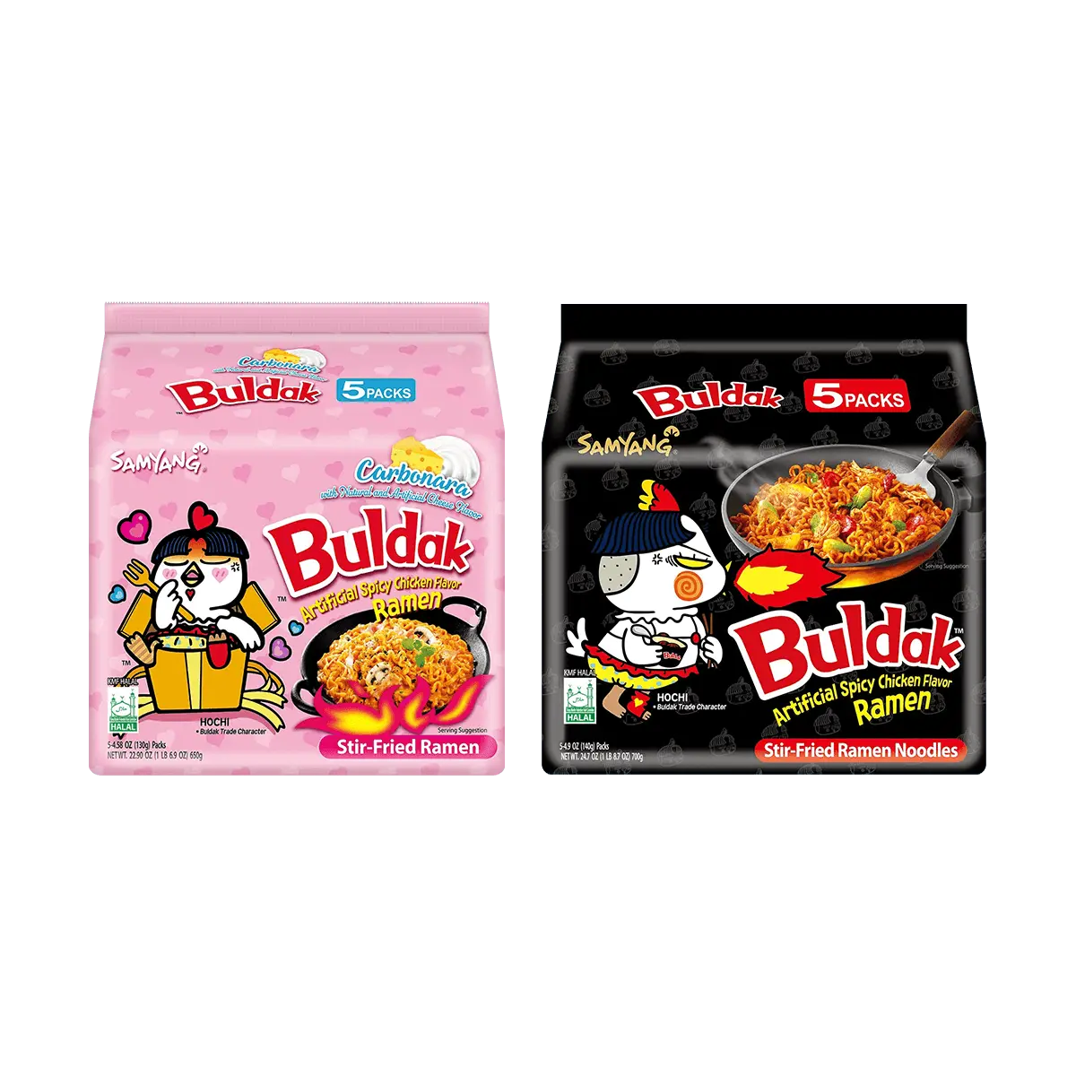 SAMYANG Korean Buldak Stir-Fried Ramen - Hot Chicken Flavor,Carbonara Flavor,  10Packs,9.52oz【Value Pack】【Trending on TikTok】