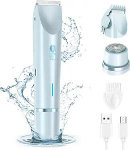 2 in 1 Bikini Trimmer for Women Electric Shaver Dual Head Bikini Trimmer IPX7 Waterproof Wet & Dry Use Body Hair Trimmer and Facial Hair Remover for Bikini Underarm Leg Arm Body Face