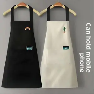 New Trendy Chef Apron Waterproof Oilproof for Kitchen Cooking Housework Workwear with Adjustable Neck Strap and Pockets