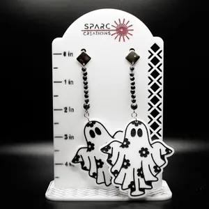Daisy Ghost Earrings with Zebra and Snowflake Obsidian Beads