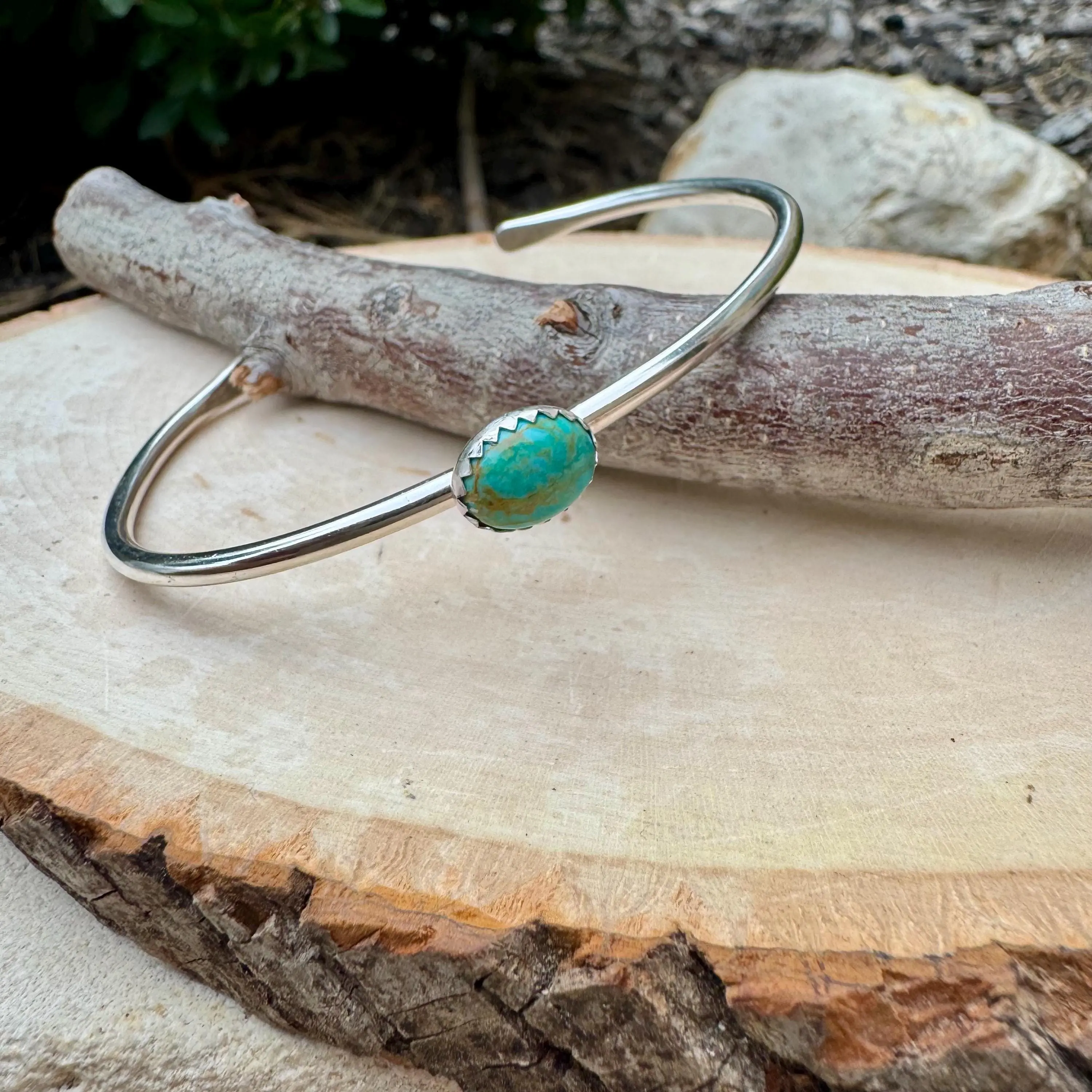 Kingman Turquoise Sterling Silver Cuff • 10‑Gauge • Southwestern Bracelet