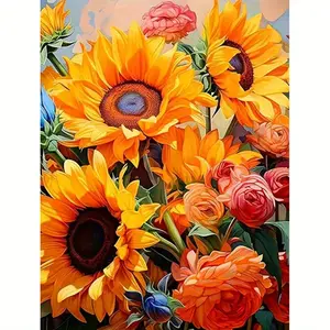 1 Piece Sunflower 16x20in Unframed Beginner DIY Paint by Numbers Kit Acrylic Painting Set Sunny Healing Style Decor for Living Room / Bedroom / Study / Entryway Ideal Bright & Energetic Vibe Gift / Housewarming Present / Home Wall Decoration