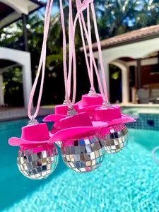 1pc Pink Cowgirl Hat Disco Ball Car Hanging Rear View Mirror Accessory, Cowboy Disco Ball and Pink Hat, Trendy Car Accessories, Car Decor, Girly Car Accessories
