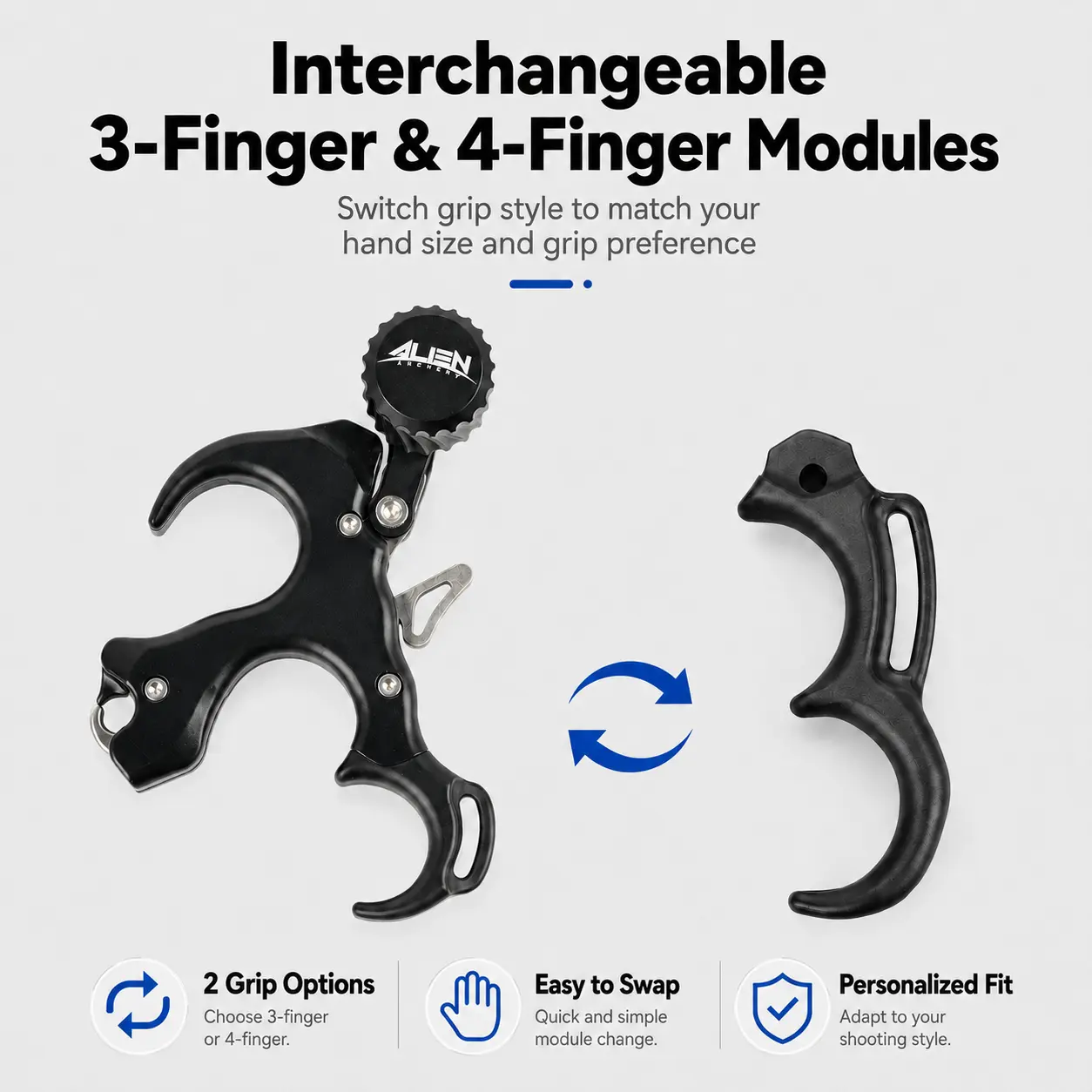 Archery Thumb Release Aid for Compound Bows - 3/4 Finger Adjustable Release Aid with Thumb Trigger, Open-Jaw Hook, Interchangeable Grip Modules, Wrist Straps, 117g Weight, Allen Wrenches, D-Loop Friendly Accessory for Check Bow Setup