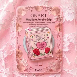 Coquette Aesthetic Book Phone Grip MagSafe Compatible Acrylic Stand Cute Pastel Pink Heart Bookish Phone Holder Red Rose Floral Design Smart Phone Clasp Bibliophile Birthday Gift