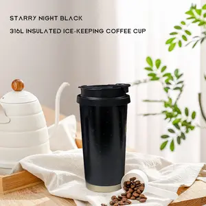 [Designed specifically for coffee lovers] insulated and iced travel coffee mug keeps drinks cold for up to 8 hours or longer. capacity of 18 oz/520 ml, it's a must-have for iced coffee/cola at camping or the beach (Midnight Black) Bottle Drinkware Flasks