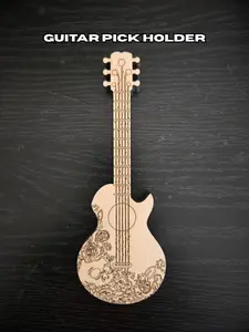 Guitar Pick Holder - Wooden Guitar Shaped Design with High-Quality Wood Material & 7 Unique Designs - Perfect Gift for Guitarists & Music Lovers