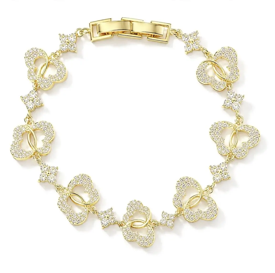 14K Gold Plated Butterfly Bracelet for Women, Sparkling CZ Crystal Butterfly Link Chain Bracelet, Elegant Hypoallergenic Jewelry, Trendy Luxury Fashion Bracelet Gift for Her, Wedding Party Daily Wear zirconia