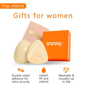 Snowy Sticky Push Up Inserts - Women's Bra Accessories, Double-Sided Adhesive Backless Bra Cups, 2 Cup Size Instant Boost, Reusable, Sweat & Water Resistant