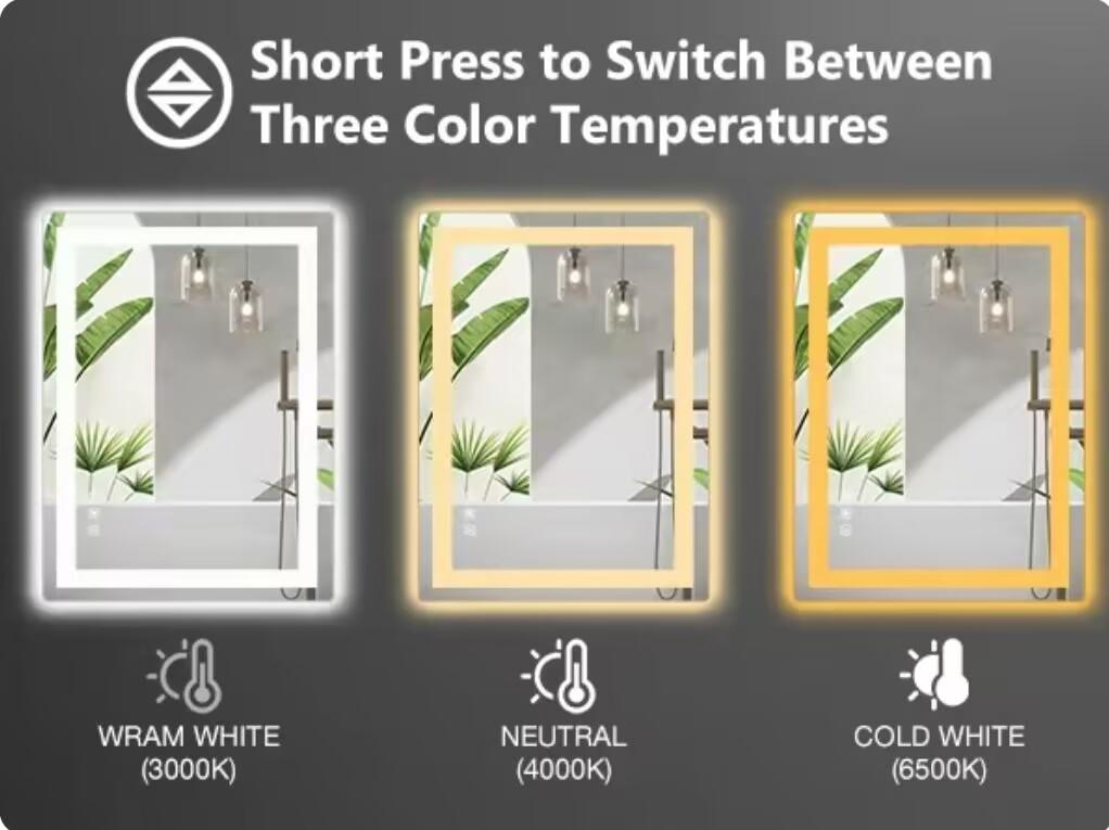Anti-Fog LED Bathroom Mirror with Dual Light Source and Three Lighting Modes - High-Quality Bathroom Mirror with Effective Fog Elimination
