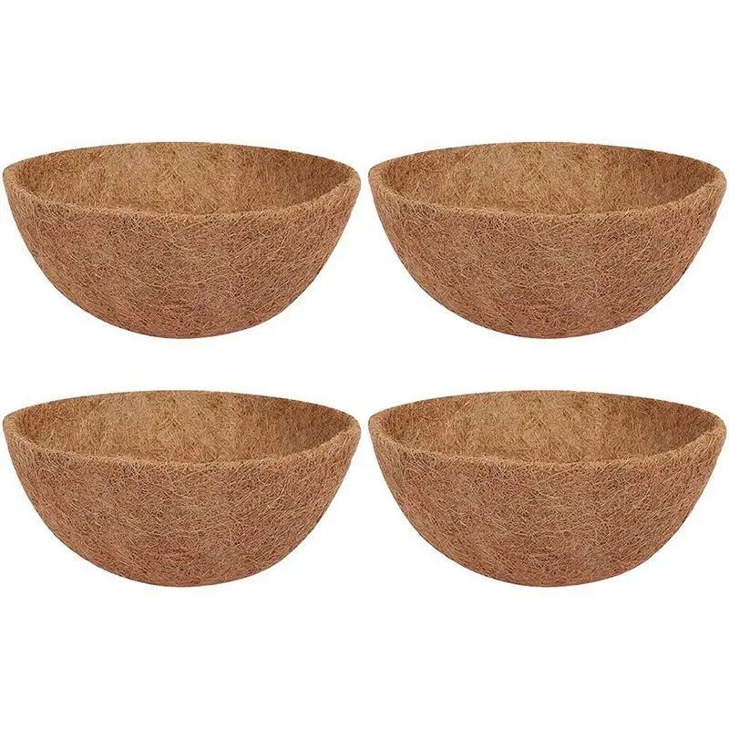 4-Pack 10-Inch 100% Natural Fiber Coconut Hanging Basket Liners (4 x Coconut Cushion), Moisture-Retentive Round Sturdy Soil Holders for Indoor Flowers, Flower Pots & Planters, Easy-to-Reshape Replacements