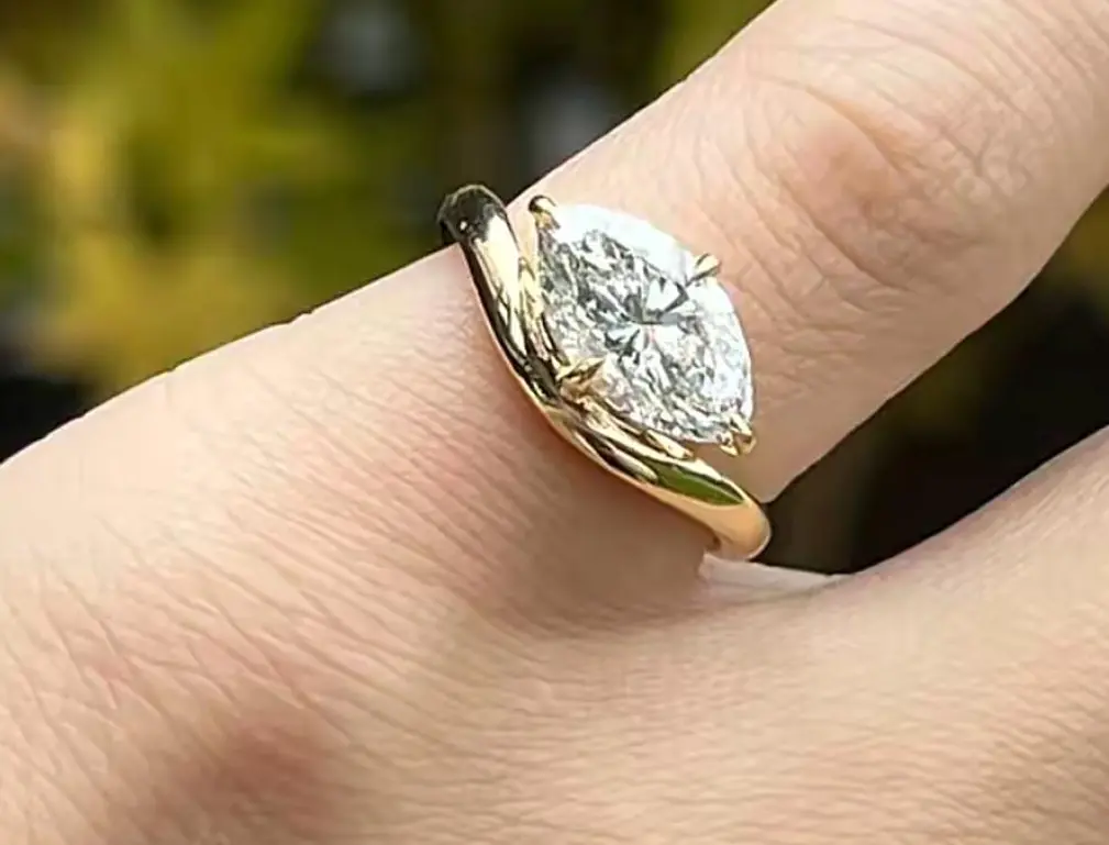 Custom For roxy: 1ct Marquise Lab Grown Diamond Ring, 10K Yellow , US Size 4