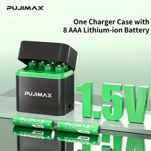 PUJIMAX 8-Slot AAA Lithium Battery Charging Case, Includes 8pcs of 1.5V Lithium-ion AAA 1100mWh Batteries. The Charging Case Features Intelligent Fast Charging and Is Suitable for Game Consoles, Drones. The Charging Case and Battery Set Can Only