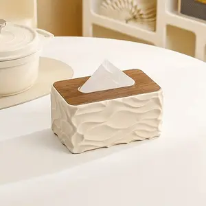 Nordic Simple Style Ripple Paper Towel Box, Napkin Storage Holder, Home Desktop Decoration, Wood Grain Cover Arch Handkerchief Box