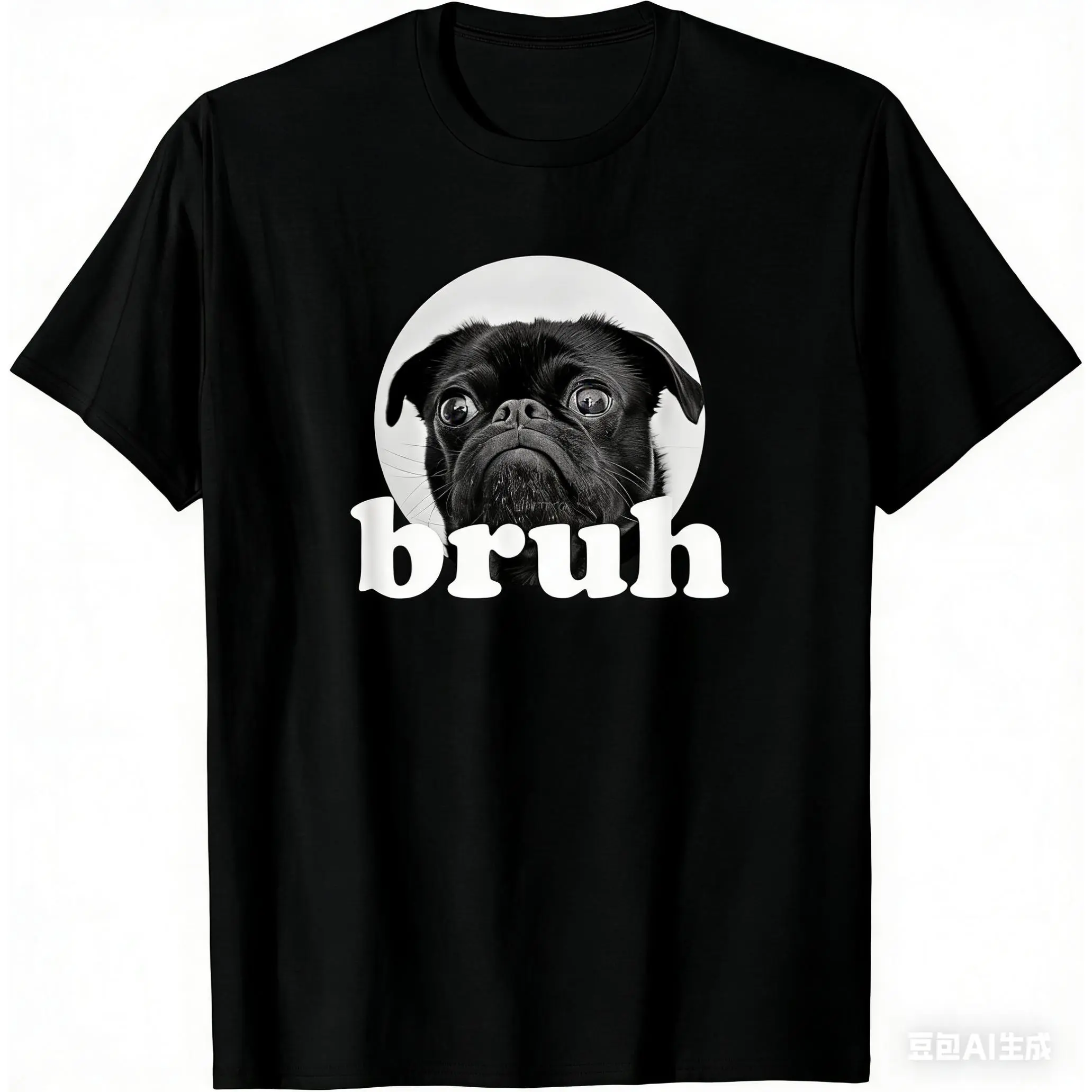 Women's Short-Sleeve Round Neck Cotton Stretch Casual T-Shirt - Pug Says Bruh Graphic, Lightweight Fabric, Comfortable Fit, Single-Piece Funny Fashion Top